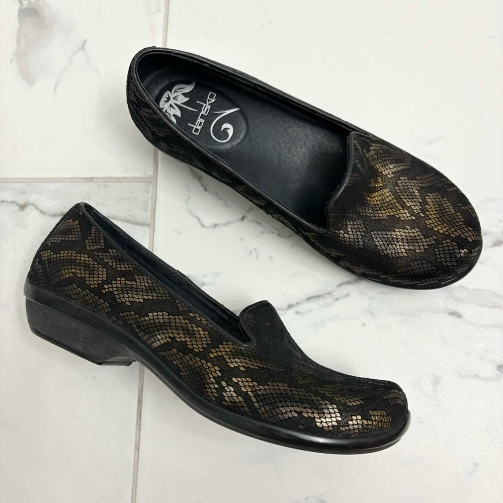 Dansko Olivia Bronze Snakeskin Slip On Shoes Leather EUR 36